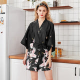 Black Summer Satin Kimono