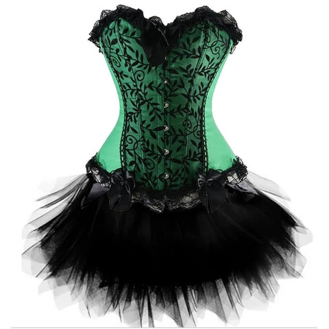 Sexy Burlesque Overbust Corset With Mini TuTu Skirt