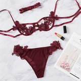 Burgundy Harness Lingerie Set With Choker