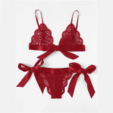 Red Scalloped Trim Tie Side Sexy Lingerie Set