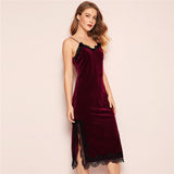 Burgundy V-Neck Eyelash Velvet Sleepwear