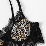 Lace Trim Leopard Garter Lingerie Set