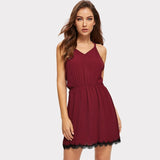 Burgundy V-Neck Strappy Backless Sleepwear