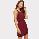 Burgundy V-Neck Strappy Backless Sleepwear