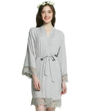 Bridal Cotton Kimono with Lace Trim