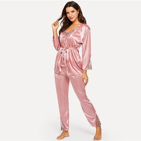 Pink Elegant Belted PJ Set