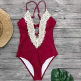 Floral Lace Border One Piece Swimsuit