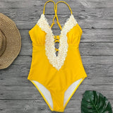 Floral Lace Border One Piece Swimsuit