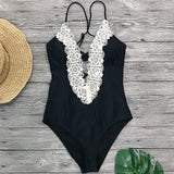 Floral Lace Border One Piece Swimsuit