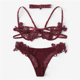 Burgundy Harness Lingerie Set With Choker