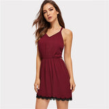 Burgundy V-Neck Strappy Backless Sleepwear