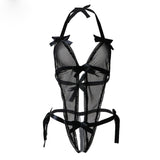 V-Neck Black Lace Spliced Erotic Lingerie