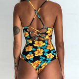 Green leaves One Shoulder Swimsuit